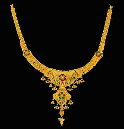 Catalogue Marriage Bridal Gold Necklace Designs :  मिना कारीगरी फ्लावर डिज़ाइन के साथ